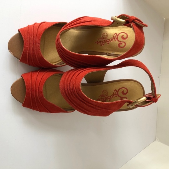 Seychelles high heeled shoes - orange suede open toe with ankle cuff siz… - Picture 6 of 6